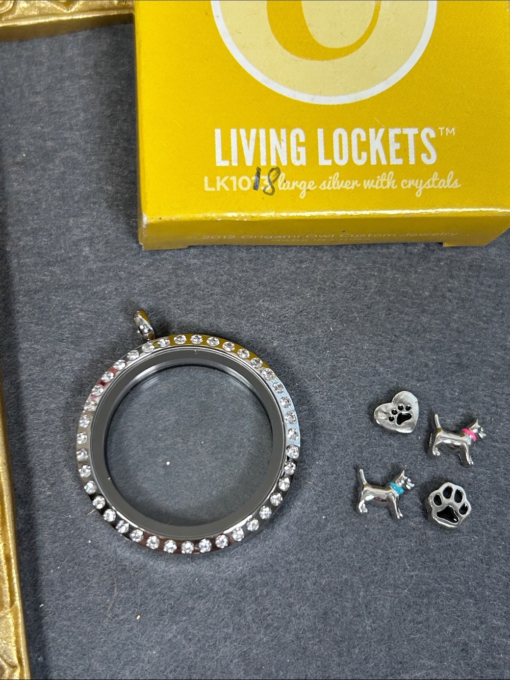 Bundle of Origami Owl Lg Silver Crystal Living Locket with 4 Pet Charms
